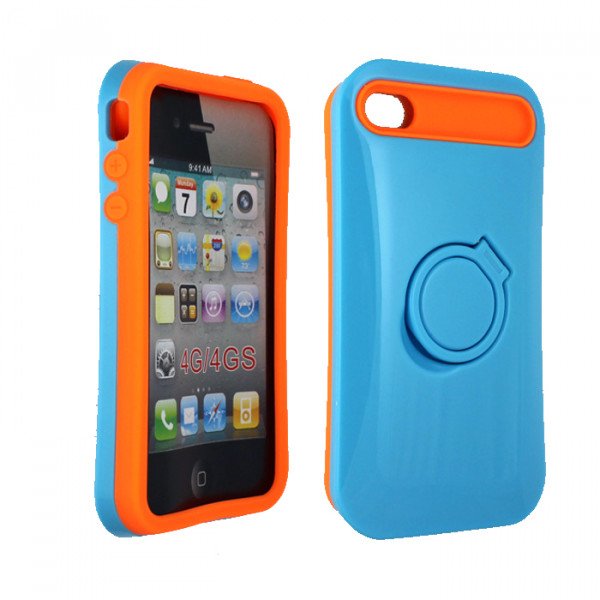 Wholesale iPhone 4 4S Gummy Glow Case (Light Blue - Orange)